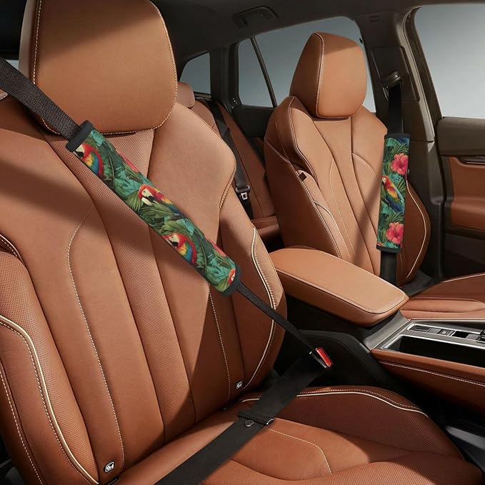 Tropical Floral Steering Wheel Cover Elastic Non-Slip Car Steering Wheel Covers with Seat Belt Shoulder Pad for Women Men