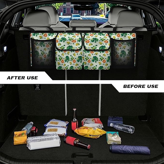 CLOHOMIN Green Leaf Auto Truck Organizer Green Hat Car Rear Seat Back Storage Bag for Women Men St. Patrick's Day Hanging Pocket Organizer with 4 Pockets Car Interior Accessories