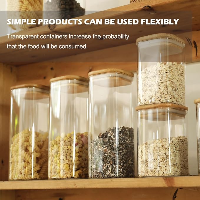 LIBWYS 16-Pack Square Glass Storage Jars with Bamboo Lids (0.6Qt/1.06Qt) - Stackable Food Containers for Pantry Organization, Coffee, Flour, Snacks, Tea | Kitchen Canisters Set
