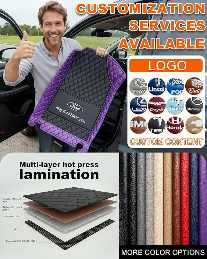 All-Weather car Floor MATS-Suitable for 99% of car Models,Leather car mat, offering Personalized Embroidery and Multiple Color Options,Provide Protection for car Rug (Green-Beige)