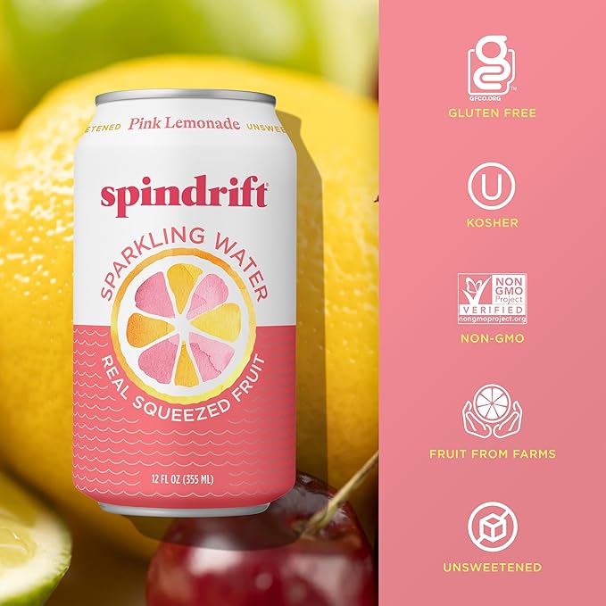 Spindrift Pink Lemonade Can 12 Ounce (Pack of 24)