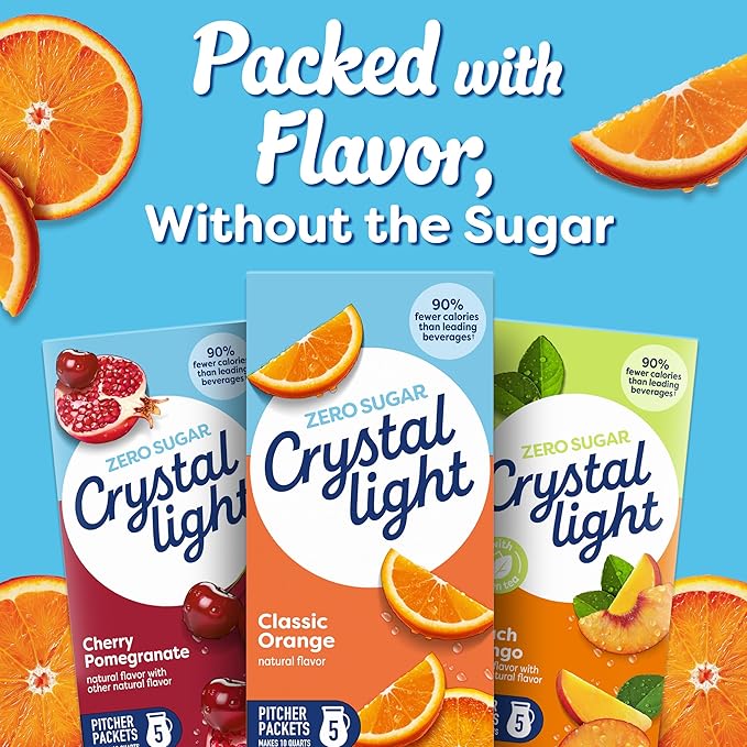 Crystal Light Drink Mix, 5 Pitcher Packets, for Flavorful Hydration and Shareable Refreshment, Classic Orange Natural Flavor, Zero Sugar, Low Calorie, 2.5 oz