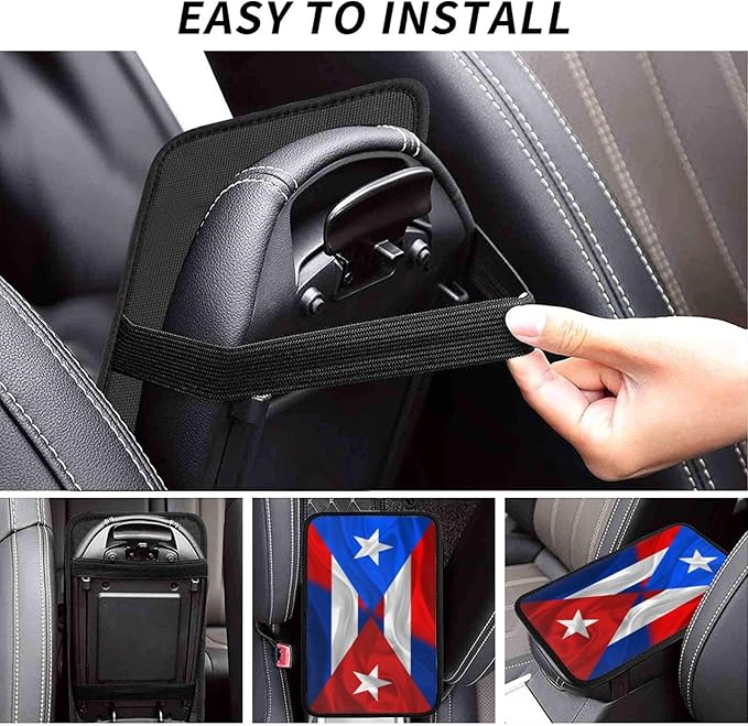 Auto Center Console Pad Puerto Rico Porto Rico Puerto Rican and Cuba Cuban Flag Wavy Car Armrest Cover Armrest Seat Handrail Box Cover Cushion Universal Decoration Protector Accessories