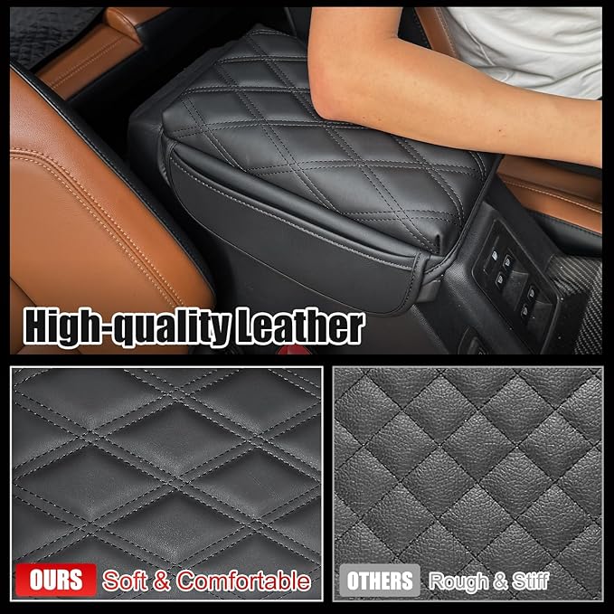 Center Console Armrest Cover Pad Compatible with Ford Bronco Accessories 2021-2023 2024 2025 2026, Thick PU Leather Arm Rest Protector with Storage Pockets, Anti-Scratch Console Cushion
