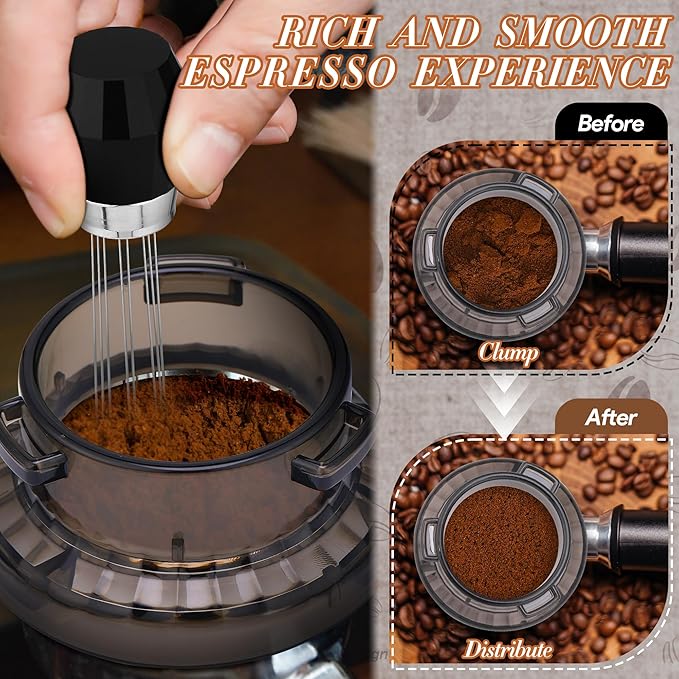 Feekoon 54mm Dosing Funnel Compatible with Breville Barista and Bambino Machine, WDT Espresso Distribution Tool, Espresso Accessories Kit, Coffee Stirrer Tool with 8 Needles and 4 Replacement Needles