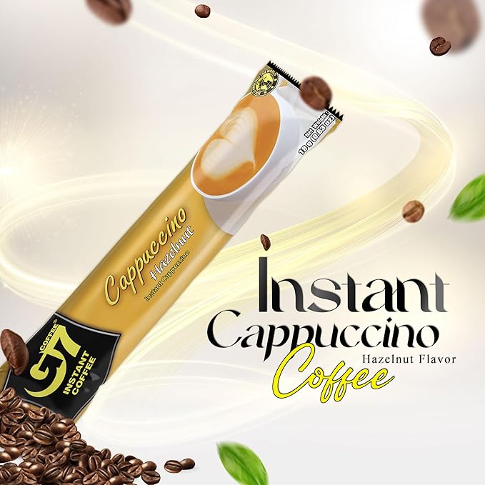 TRUNG NGUYEN G7 CAPPUCINO HAZELNUT Instant Coffee for Energy Boost - Fresh Hazelnut Flavour, Light Aroma with Thick & Soft Foam Milk - Balanced & Rich Vietnamese Instant Coffee (12 Sticks/Box)
