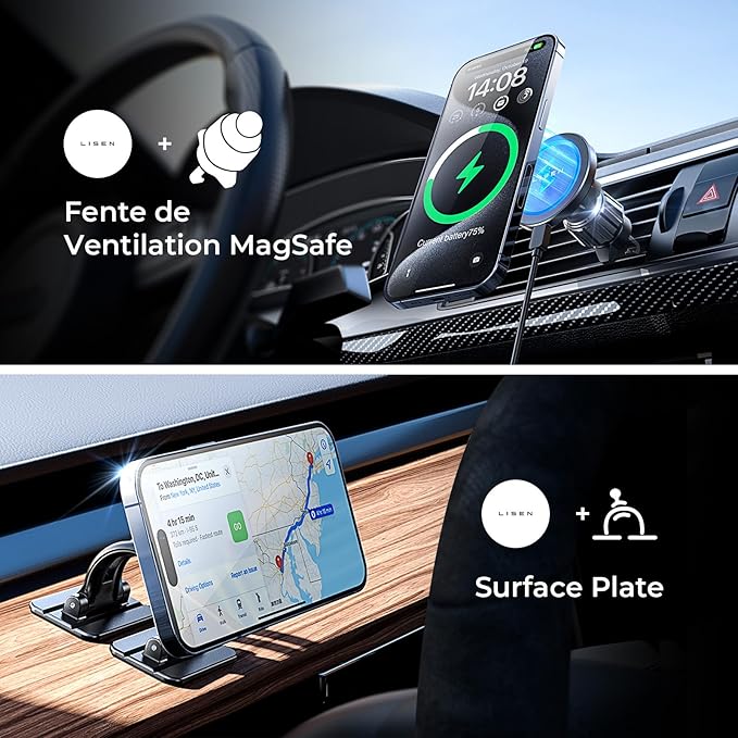 LISEN for 15W MagSafe Car Mount Charger,Air Vent/Dashboard iPhone Magnetic Wireless Car Charger,Super Fast Charging MagSafe Charging Mount Wireless for iPhone 16 15 14 13 12,Black