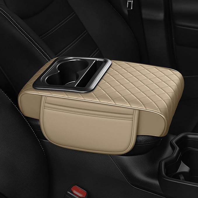 Center Console Cover for Impala Malibu Volt Sonic Trailblazer Equinox Trax Blazer Colorado Bolt Waterproof Armrest Cover with Plus Comfort Lift Design,Anti-Scratch Auto Armrest Pad（Beige