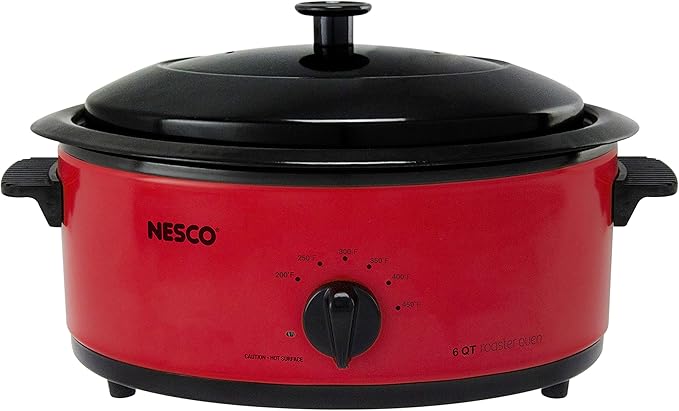 NESCO 4816-12, Roaster Oven with Porcelain Cookwell, Red, 6 quart, 750 watts