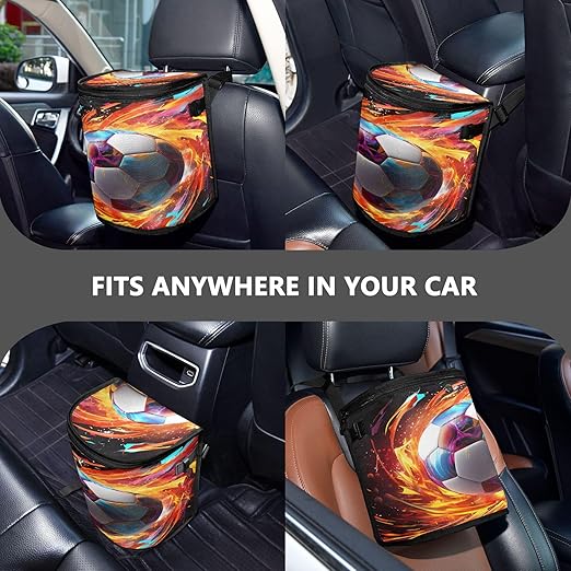 MNSRUU Car Trash Can with Lid, Football Ball Car Trash Bag Hanging Organizers and Storage for Front Back Seat, Leak-Proof Trash Bin