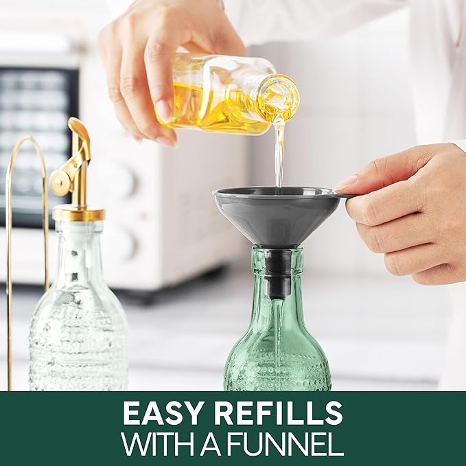 COOK WITH COLOR Glass Olive Oil Bottle Dispenser - 2 Pack- 17oz Oil and Vinegar Cruet - Olive Oil Carafe Decanter for Kitchen, Champagne Bubbles, Green