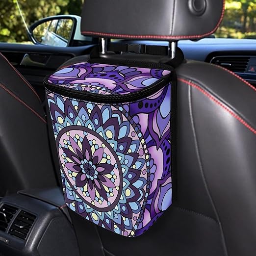 KEIAHUAN Mandala Pattern Hanging Car Trach Can for Back Seat Car Garbage Bag with Lid Easy to Clean Multipurpose Vehicle Garbage Bin for SUV Truck RV Camping