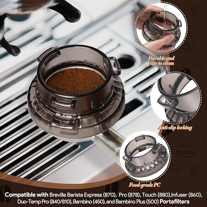 Feekoon 54mm Dosing Funnel Compatible with Breville Barista and Bambino Machine, WDT Espresso Distribution Tool, Espresso Accessories Kit, Coffee Stirrer Tool with 8 Needles and 4 Replacement Needles