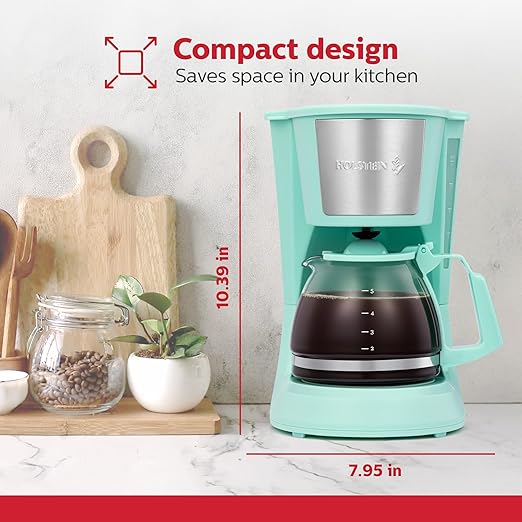 Holstein Housewares HH-0914701I 5-Cup Coffee Maker, Mint, 9.8x10x5.7