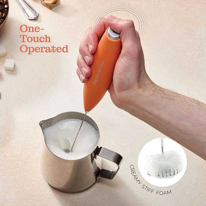 Powerful Handheld Milk Frother, Mini Milk Foamer, Battery Operated Stainless Steel Drink Mixer with Frother Stand