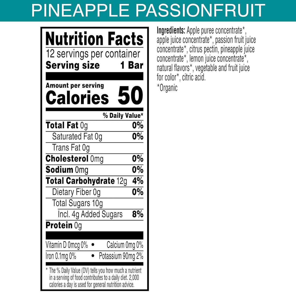 Pure Organic Layered Fruit Bars, Gluten Free, Vegan Fruit Snacks, Pineapple Passionfruit (2 Boxes, 24 Bars)