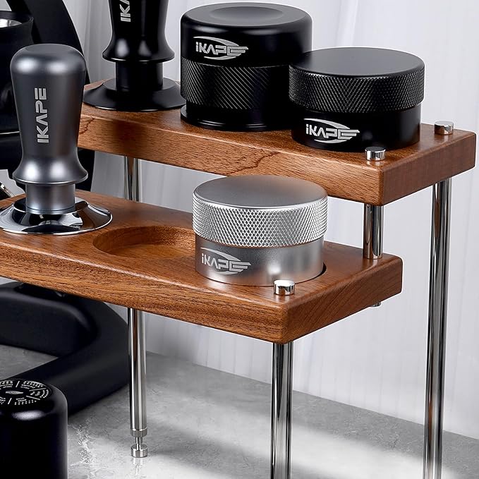 IKAPE Espresso Coffee Tamper Station, Three-Ply Wooden Espresso Tamp Holder Base, Coffee Tamp Mat Stand Fit for 51, 54, 58MM Tamper, Distributor & Puck Screen Accessories(Sandywood)