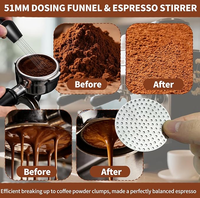7pcs Espresso Accessories:51mm Espresso Tamper,Coffee Distributor,Puck Screen,Tamper Mat,Dosing Funnel, WDT Tool Espresso Machine Accessories for Home Coffee Shop As Father's Day Valentine's Day Gift