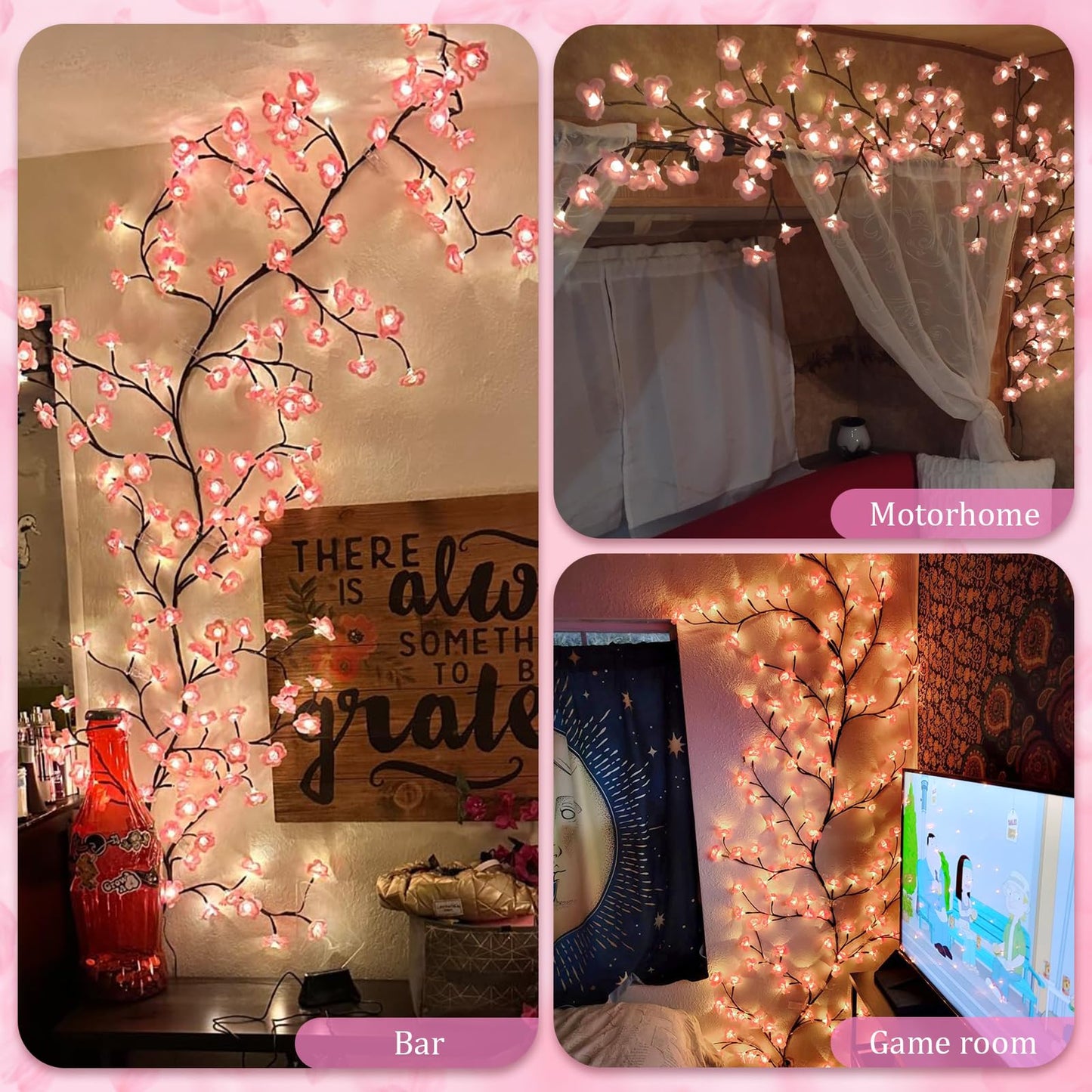 FIALAME DIY Cherry Blossom Lights, 5.91FT, 96 LED, Remote Timer, 8 Light Modes, Resin, Pink Decor for Bedroom and Christmas
