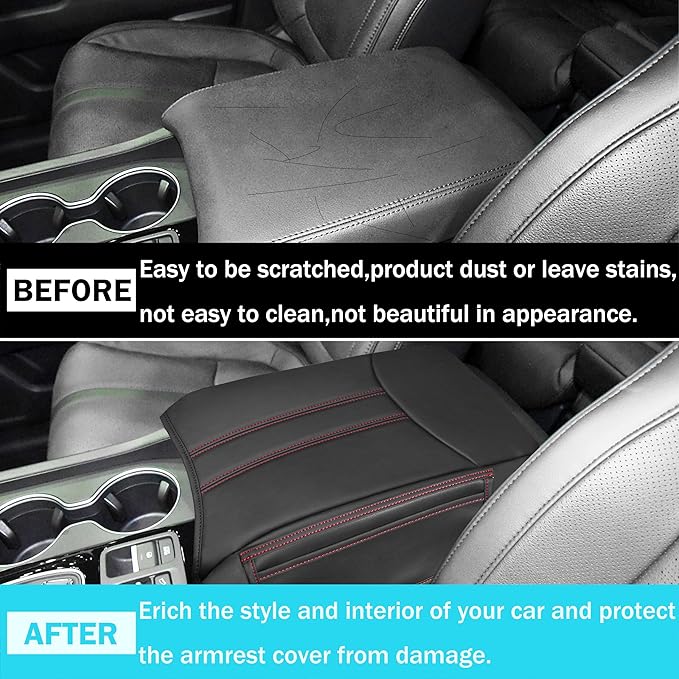 SENSHINE Armrest Cover for Honda Pilot Accessories 2023 2024 2025 2026 Center Console Cover Anti-Scratch Leather Armrest Protector Middle Console Pad with Side Pockets for Honda Pilot (Red Stitch)