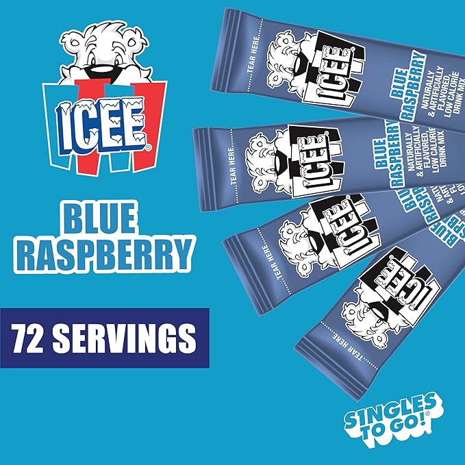 ICEE Singles To Go Water Drink Mix - Powder Sticks, 12 Boxes with 6 Packets Each - 72 Total Servings, Blue Raspberry, Pack of 12