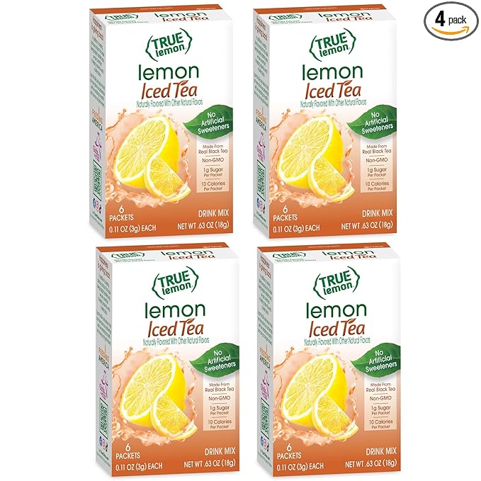 LEMON ICED TEA MIX by TRUE LEMON | Instant Powdered Drink Packets That Quench YOUR Thirst, Mouth Watering True Citrus LEMON (ICED TEA), 6 Count (Pack of 4)