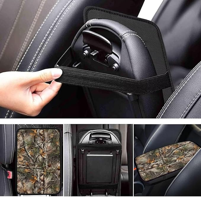 Dreaweet Camo Hunting Center Console Cover Car Accessories Interior Universal Middle Console Covers for SUV Truck Comfort Anti Slip Arm Rest for Car Armrest Storage Box Mat