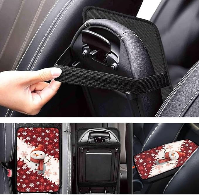 Cute Snowman Auto Armrest Console Accessories Center Console Cover Soft Car Console Covers Protect from Pet Claws Fit Most Cars, Truck, SUV, or Van