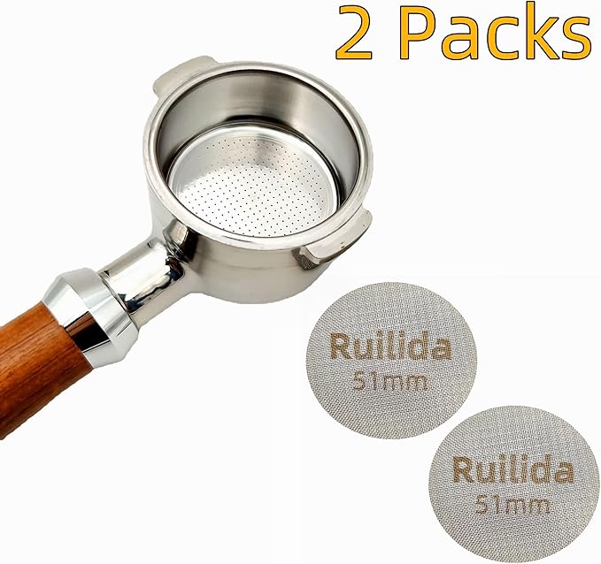 2 Packs Espresso Puck Screen 51mm, Reusable 1.7mm Thickness 150μm 316 Stainless Steel Professional Barista Coffee Filter Mesh Plate for Espresso Portafilter Filter Basket (51mm)