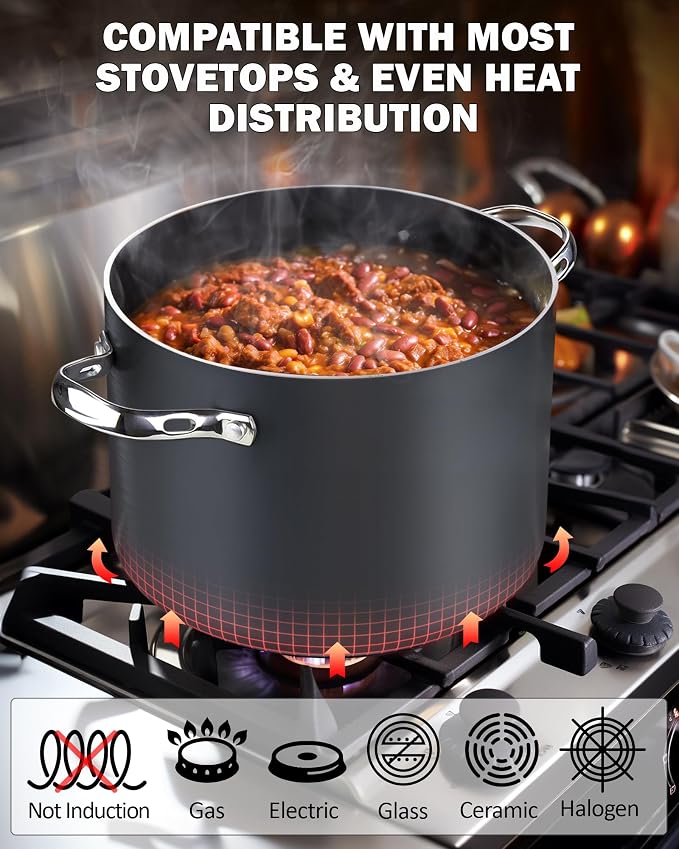 Cooks Standard Classic 8-Quart Stock Pot Dutch Oven Casserole with Glass Lid, Hard Anodized Nonstick Stockpot, Not Induction, Black