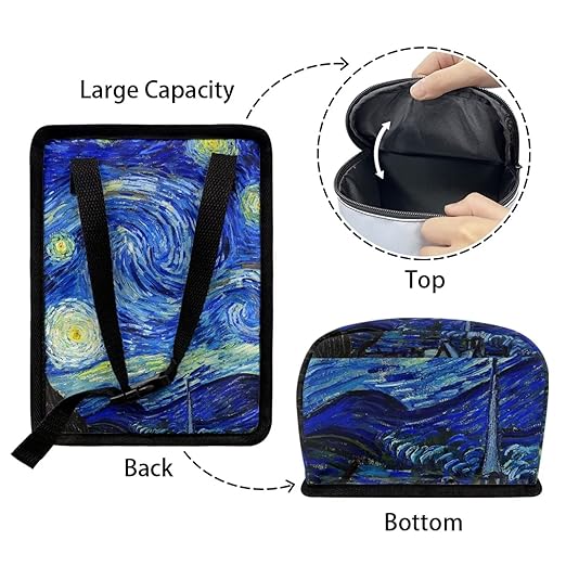 Van Gogh Starry Sky Car Trash Can Car Interior Accessories Organizer Garbage Bag Dustbin Container with Lid Waste Basket Storage Pockets Hanging Vehicle Trash Bin