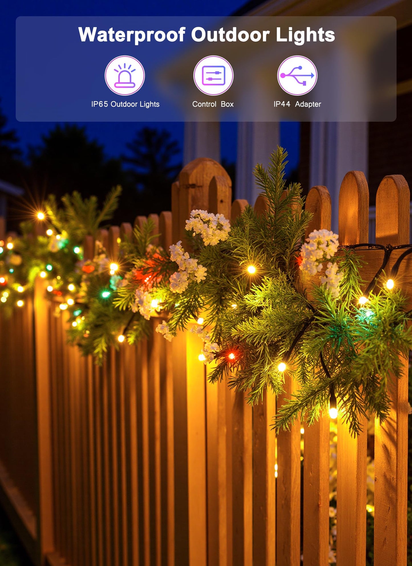 Minetom LED Color Changing Smart Christmas Tree Lights, 66ft, 200 LEDs, Remote & Timer, Adjustable Colors