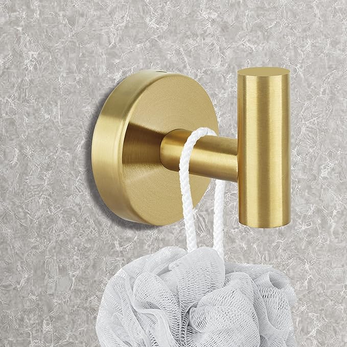 8 Pcs Bathroom Robe Towel Hooks Coat Wall Hook Stainless Steel Heavy Duty Door Hanger Towel Robe Clothes Cabinet Closet Sponges Hook for Bathroom Bedroom Kitchen Hotel Pool (Gold)