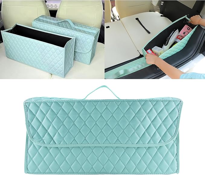 Trunk Organizer for Car,Foldable Car Organizer Back Seat,Tool Storage Organizer for Suv,Car Trunk Organizer and Storage for Sedan (Leather-Green, 19.9 inch*9.5 inch)