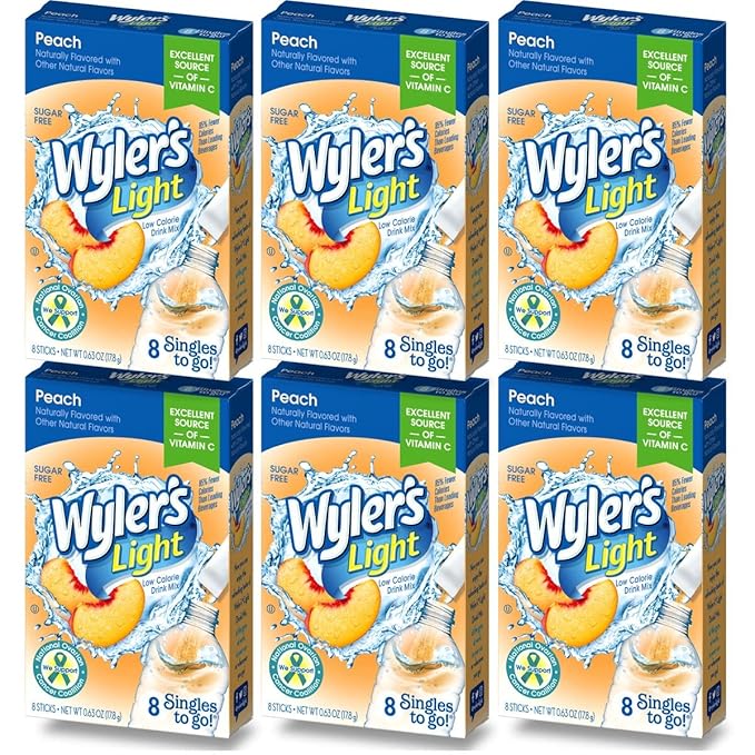 Wyler's Light Singles To Go (6 Pack), Peach Water Drink Mix, 48 Total Powder Drink Mix Packets