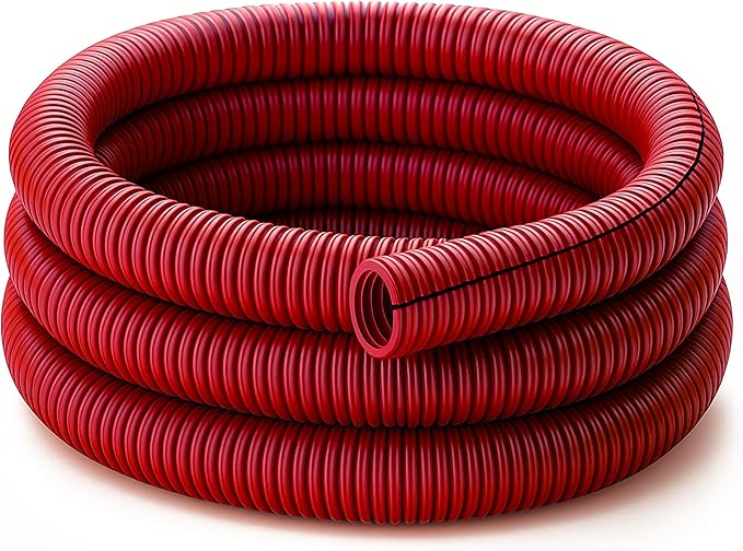 Electriduct Split Wire Loom Tubing Polyethylene Corrugated Flexible Conduit - 3/4" Nominal Size - 10 Feet - Red