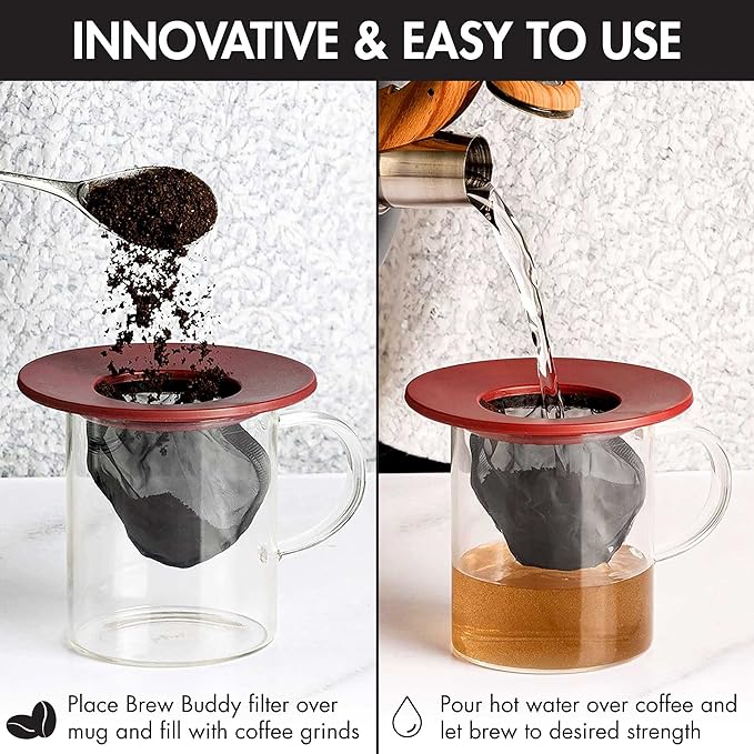 Primula Brew Buddy Portable Pour Over, Reusable Fine Mesh Filter, Dishwasher Safe, Single Serve Coffee or Tea at Any Strength, Ideal for Travel or Camping, Red (Pack of 12)
