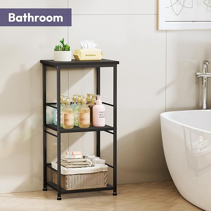 SWTYMIKI Coffee Bar Cabinet for Home - 3-Tier Sturdy Farmhouse Coffee Stand Station Multi-Purpose Buffet Sideboard - Kitchen Bar Table for Living Room, Corner, Small Space, Black