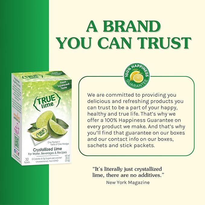 True Lime 100ct (Pack of 1) - Water Enhancer - Bulk Dispenser - 0 Calorie Drink Mix Packets For Water - Sugar Free Lime Flavoring Powder Packets
