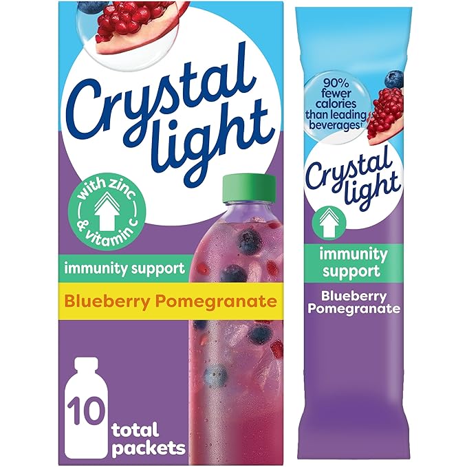 Crystal Light Immunity Support Blueberry Pomegranate naturally flavored with other natural flavor Powdered Drink Mix, .07 oz Packets, 10 per Box