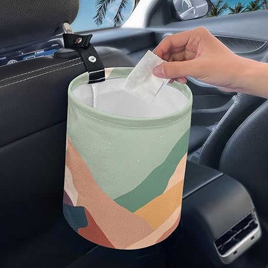 Car Trash Can with Hanging for Back Seat, Car Accessories for Women Men Automotive Garbage Cans Vehicle Trash Can for Truck SUVMountain