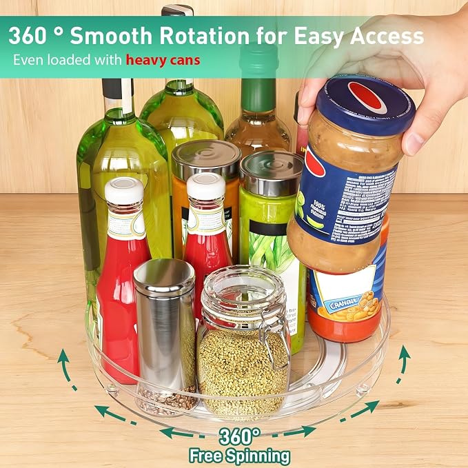Optish 2 Pack Lazy Susan Organizer, 9.5" 10.7" Lazy Susan Turntable for Cabinet, Spice Organization for Cabinet, Refrigerator, Pantry, Closet, Countertop, Non-Skid Turntable Organizer, Clear