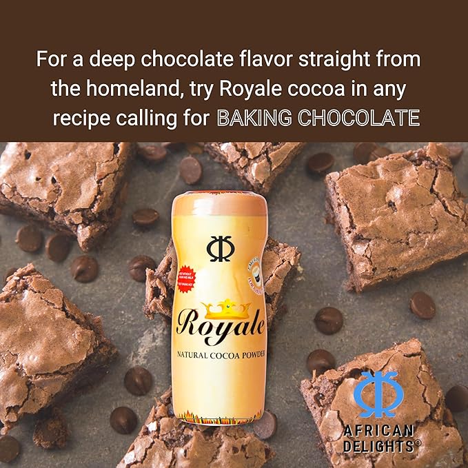 African Delights Royale Natural Cocoa Powder for Baking – Black, Dark, Ceremonial Cacao, Sugar Free, Raw Powder, High Flavanol Organic