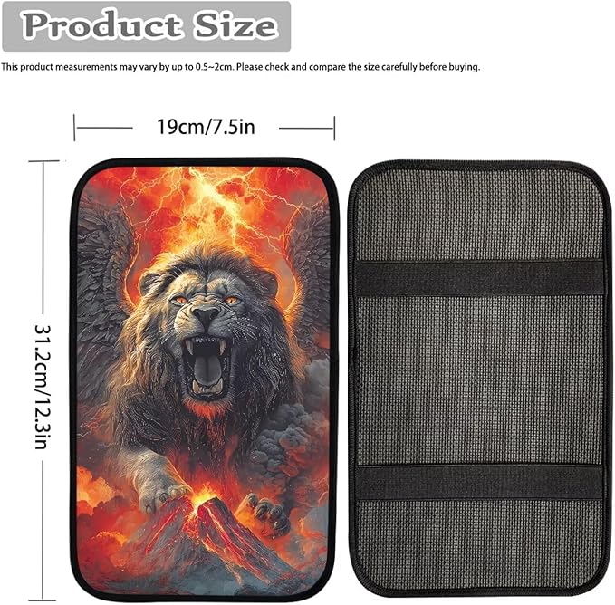 Lion Print Car Center Console Armrest Cover Dust-Proof Decorative Armrest Box Protector Cushion Pad for Most Vehicles, Universal Fits