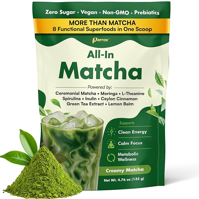 Ceremonial Grade Matcha Powder Infused with Moringa, Green Tea Extract, L-Theanine, Inulin, Spirulina, Ceylon Cinnamon, and Lemon Balm – 100% First Harvest Japanese Tea (30 Servings)