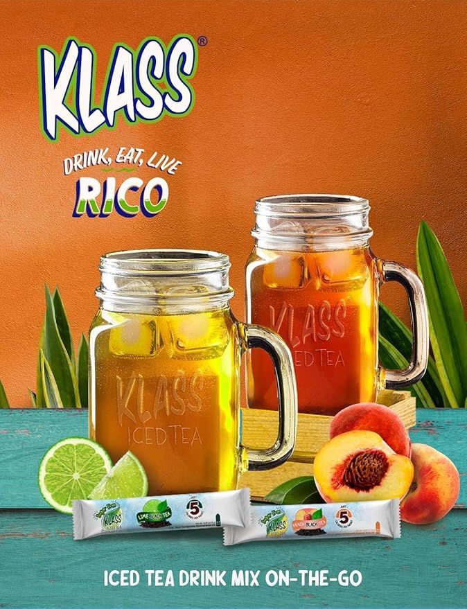 Klass Iced Tea, Powdered Drink Mix Variety Pack, 44 Singles Zero Sugar & Caffeine-Free Powder Packets, Water Drink Mix, Flavors: Peach & Lime Black Tea - 5 Calories Per Packet & Natural Flavors