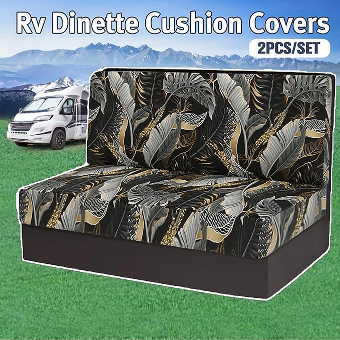 RV Dinette Cushion Covers, Stretch Table Seat Slipcovers, Replacement Washable Camper Couch Cushion Slipcovers for Bench Seats, RV Camper Car 1 Backrest Cover & 1 Bench Cover,Plant 4