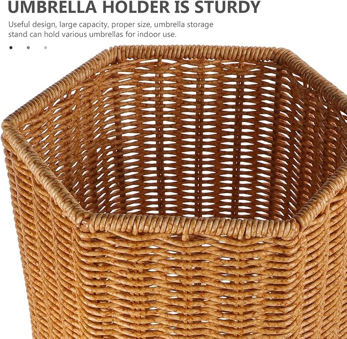 Artificial Rattan Umbrella Stand 15.55In Indoor Umbrella Storage Bucket with Drainage Tray for Entryway and Yoga Mat Organizer
