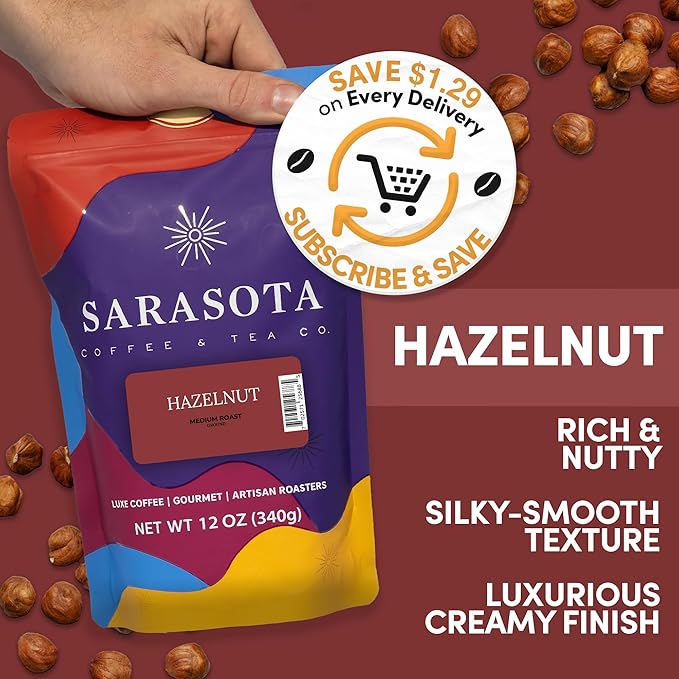 Hazelnut Ground Coffee | Hazelnut Flavored Coffee Medium Roast | Smooth Nutty Gourmet Flavored | Specialty Grade | 12 oz
