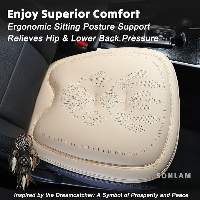 Comfort Dreamcatcher Car Seat Cushion Non-Slip - Relaxing, Optimal Support & Posture for Long Drive (Full Set (Beige))